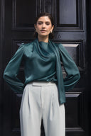 Fluid Satin Tie Blouse