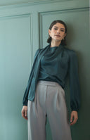 Fluid Satin Tie Blouse